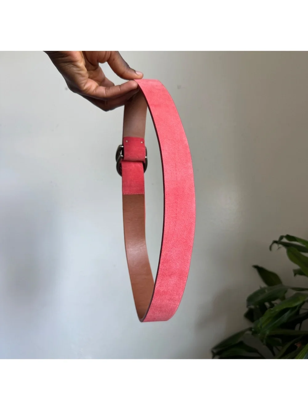 Vintage Coral Suede Double D-Ring Belt Size 34